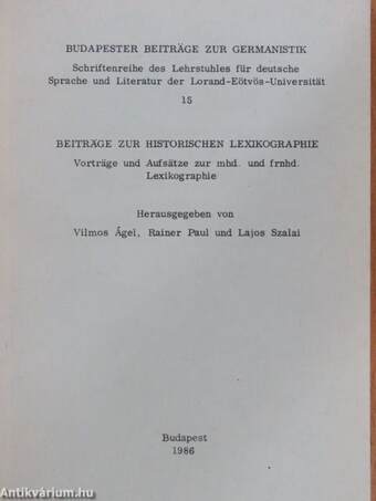 Beiträge zur Historischen Lexikographie