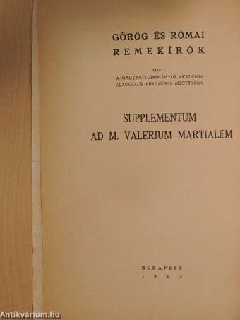 Supplementum ad m. valerium martialem