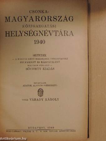 Csonka-Magyarország közigazgatási helységnévtára 1940.