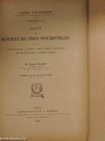 Lecons sur quelques équations fonctionnelles