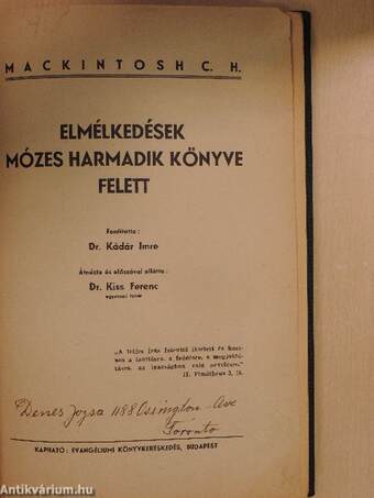 Elmélkedések Mózes harmadik könyve felett