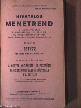 Hivatalos menetrend 1971/72