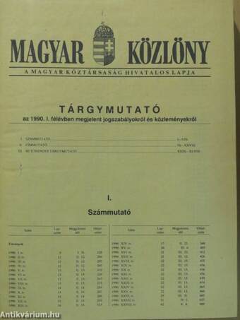 Magyar Közlöny 1990. január-december I-III.