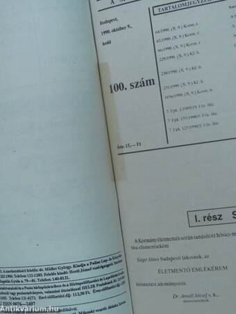 Magyar Közlöny 1990. január-december I-III.