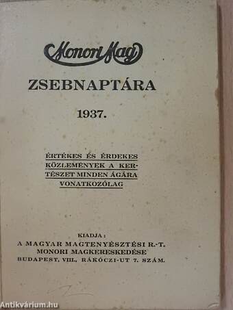 Monori Mag Zsebnaptára 1937.