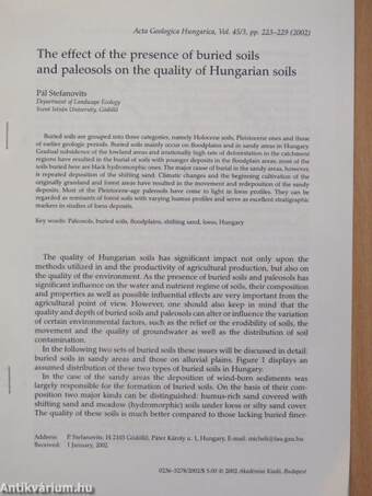 The effect of the presence of buried soils and paleosols on the quality of Hungarian soils