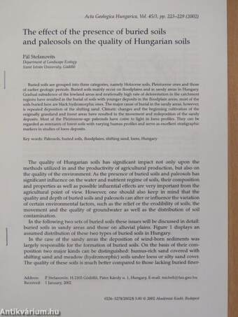 The effect of the presence of buried soils and paleosols on the quality of Hungarian soils