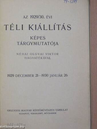 Az 1929/30. évi téli kiállítás képes tárgymutatója