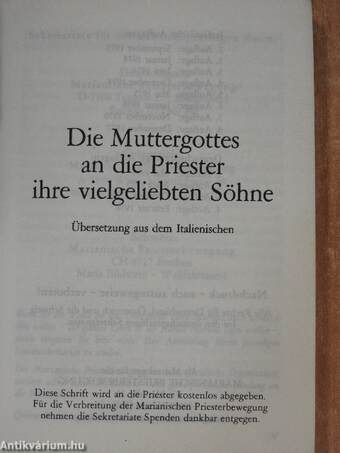 Die Muttergottes an die Priester ihre vielgeliebten Söhne