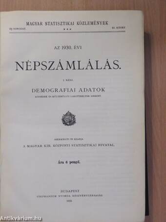 Az 1930. évi népszámlálás I.