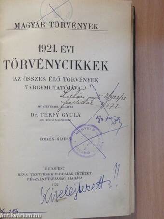 1921. évi törvénycikkek