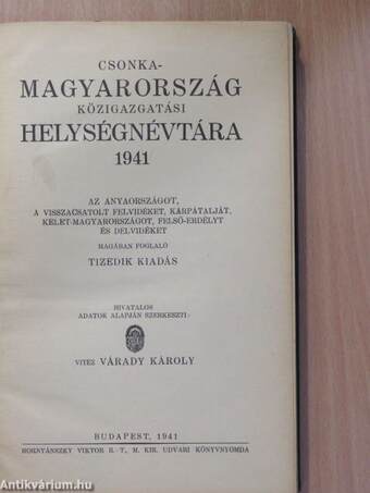 Csonka-Magyarország közigazgatási helységnévtára 1941.