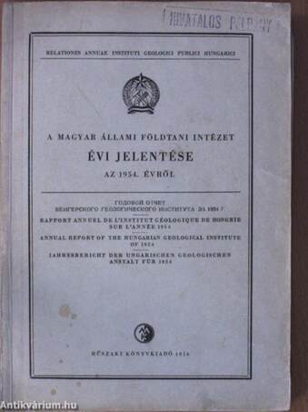 A Magyar Állami Földtani Intézet évi jelentése az 1954. évről