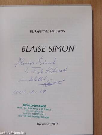 Blaise Simon (dedikált példány)