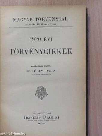 1920. évi törvénycikkek