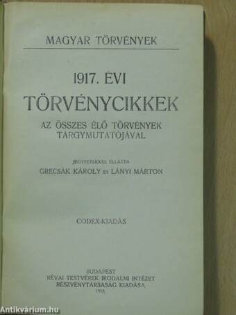 1917. évi törvénycikkek