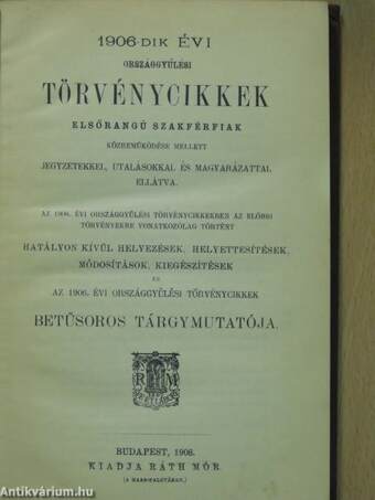 1906-dik évi országgyűlési törvénycikkek