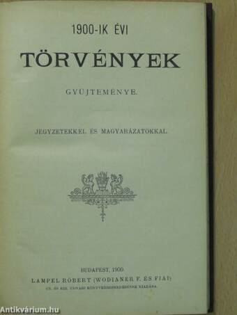 1900-ik évi törvények gyüjteménye