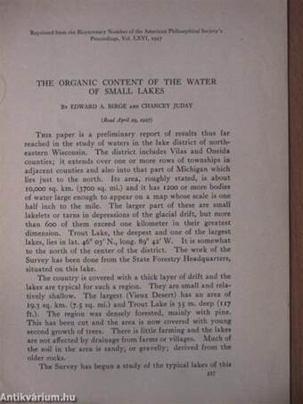 The Organic Content of the Water of Small Lakes