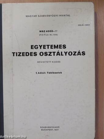 Egyetemes tizedes osztályozás I-II.