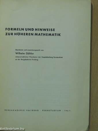 Formeln und Hinweise zur höheren Mathematik