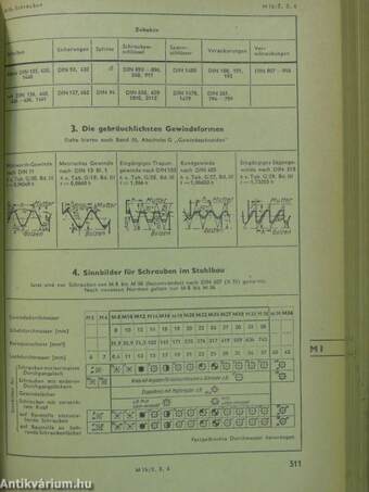 Werkstatt-Tabellen für die Metallindustrie I-III.