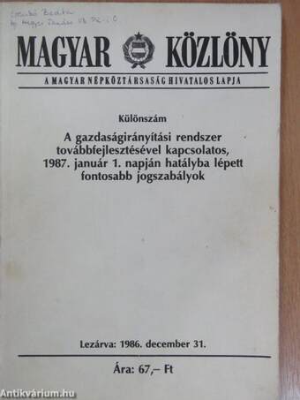 Magyar Közlöny 1986. különszám