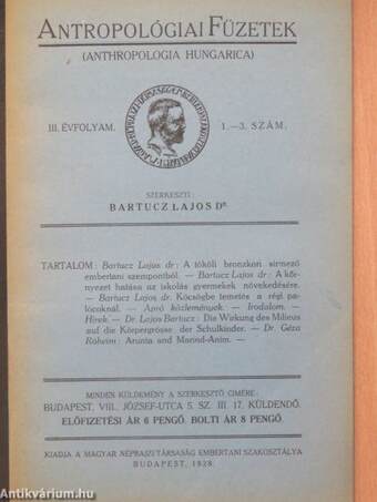 Antropológiai Füzetek 1928/1-3.