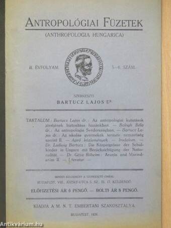 Antropológiai Füzetek 1925/5-6.