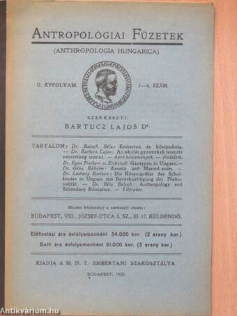 Antropológiai Füzetek 1925/1-4.