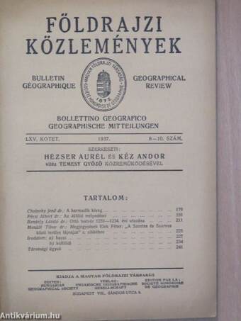 Földrajzi Közlemények 1937/8-10.