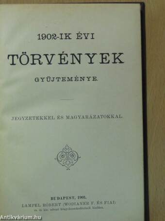 1902-ik évi törvények gyüjteménye