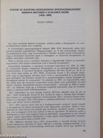 Adatok az alsófokú közigazgatás nyelvhasználatához Baranya megyében a dualizmus idején (1870-1899)