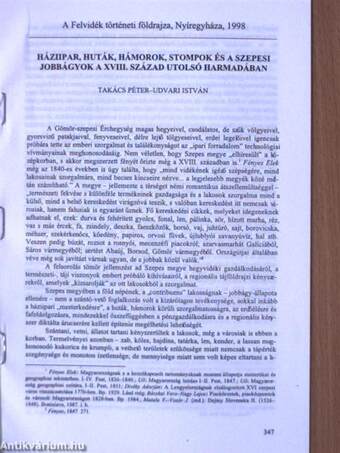 Háziipar, huták, hámorok, stompok és a szepesi jobbágyok a XVIII. század utolsó harmadában