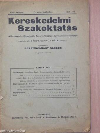 Kereskedelmi Szakoktatás 1939-40. szeptember