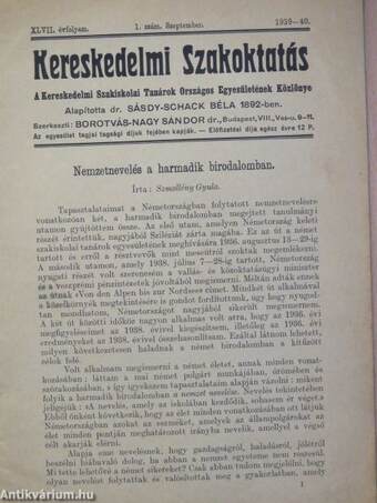 Kereskedelmi Szakoktatás 1939-40. szeptember