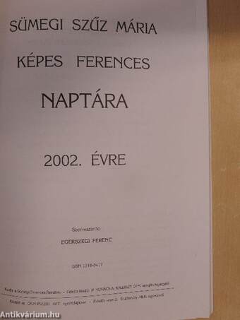 »Sümegi« Szűz Mária ferences naptára 2002. évre