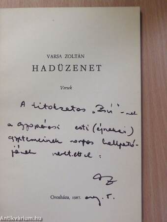 Hadüzenet (dedikált példány)