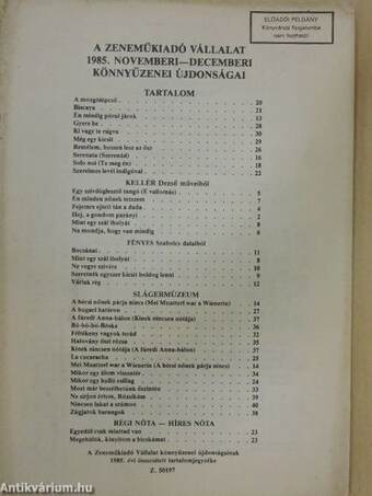 A Zeneműkiadó Vállalat 1985. novemberi-decemberi könnyűzenei újdonságai