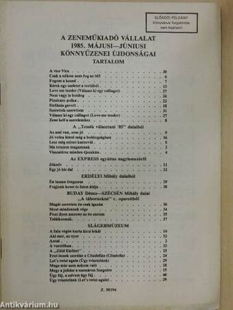 A Zeneműkiadó Vállalat 1985. májusi-júniusi könnyűzenei újdonságai