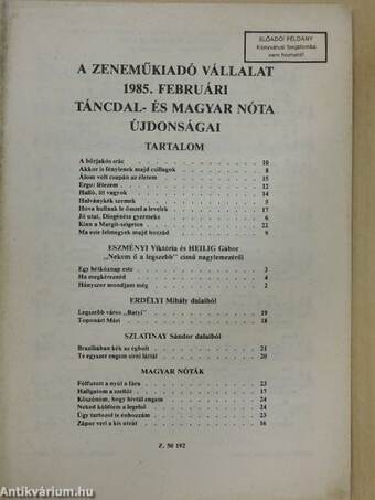 A Zeneműkiadó Vállalat 1985. februári táncdal- és magyar nóta újdonságai