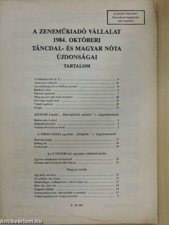 A Zeneműkiadó Vállalat 1984. októberi táncdal- és magyar nóta újdonságai