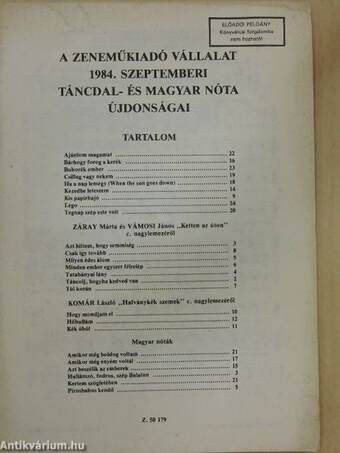 A Zeneműkiadó Vállalat 1984. szeptemberi táncdal- és magyar nóta újdonságai