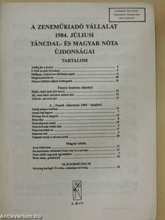A Zeneműkiadó Vállalat 1984. júliusi táncdal- és magyar nóta újdonságai