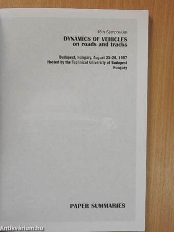 15th Symposium: Dynamics of vehicles on roads and tracks