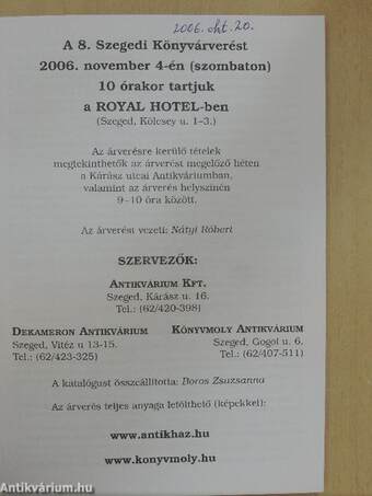 8. Szegedi Könyvárverés