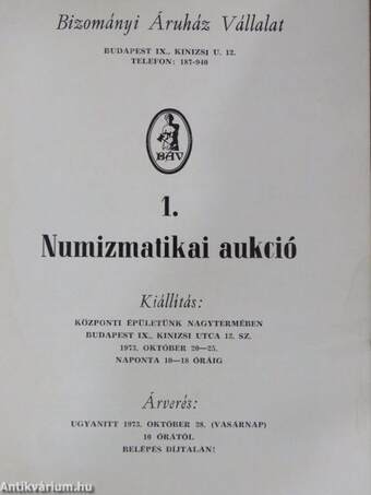 1. Numizmatikai aukció