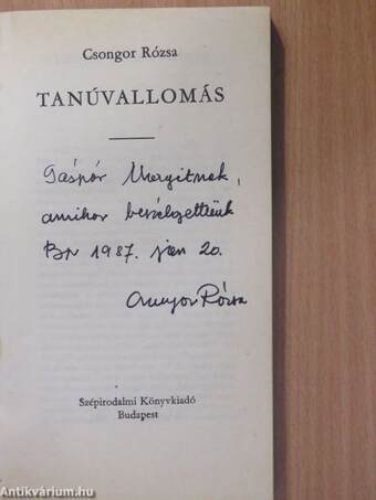 Tanúvallomás (dedikált példány)