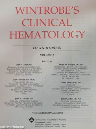 Wintrobe's Clinical Hematology I-II.