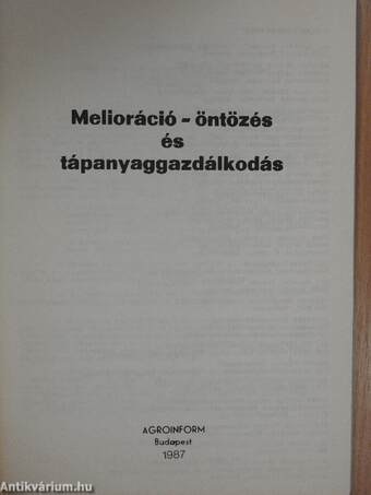 Melioráció-öntözés és tápanyaggazdálkodás 1987/1-3. + Melléklet